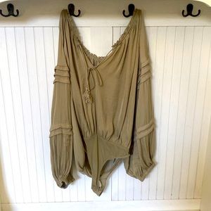 Free People Sage Green Bodysuit Blouse